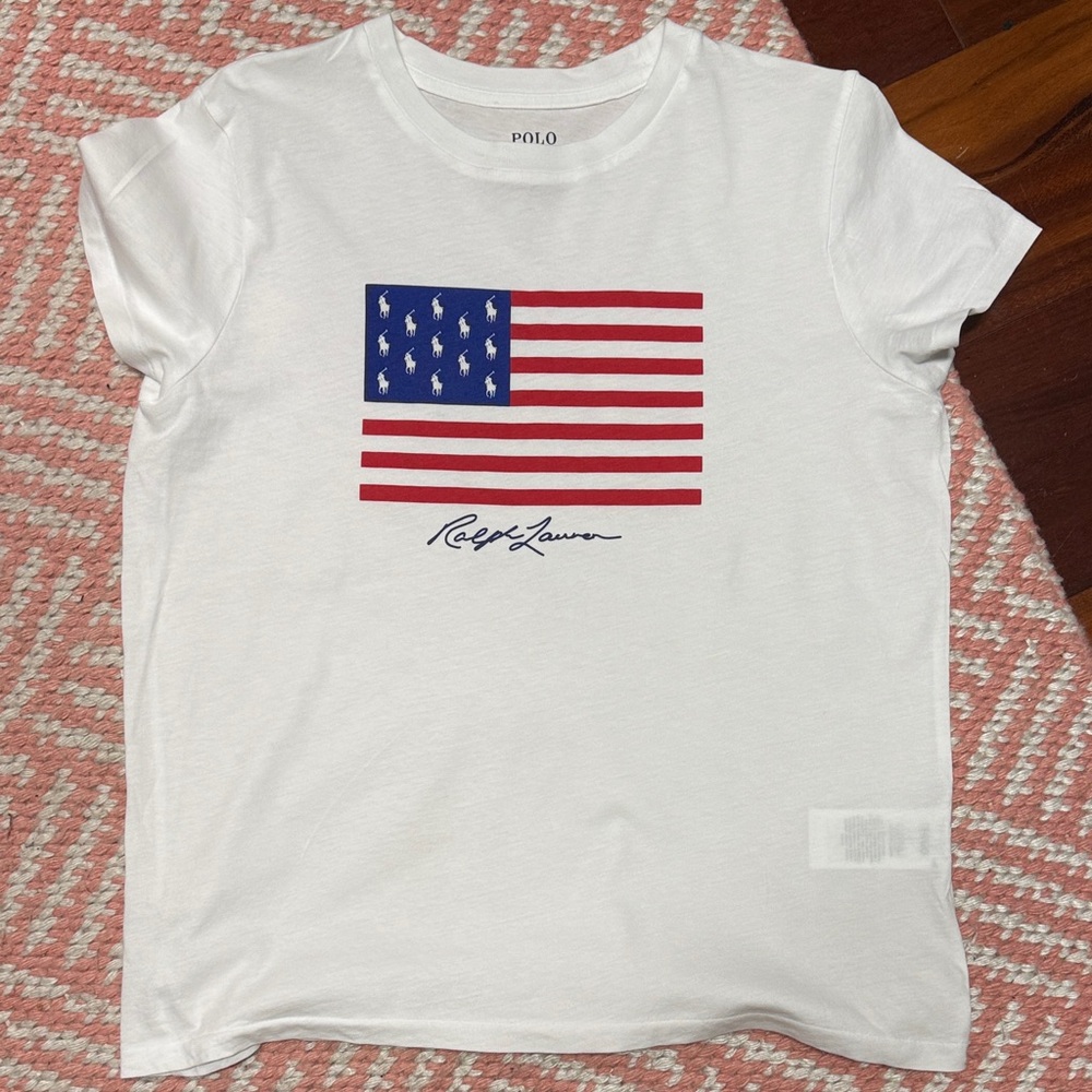 Polo by Ralph Lauren White Tee with Blue and Red Flag